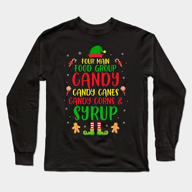 Four Main Food Groups Candy Canes Syrup Christmas Elf Gift Long Sleeve T-Shirt by skylervario